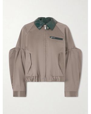 Sacai Pleated Leather-Trimmed Cotton-Twill Jacket - Grey