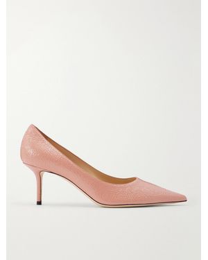Jimmy Choo Love 65 Crackled-Leather Court Shoes - Pink