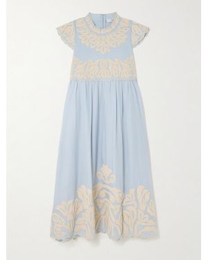 Sea Alexandra Scalloped Embroidered Cotton Midi Dress - Blue
