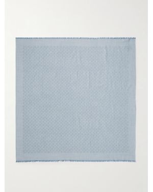 Gucci Tuch Aus Einer Mischung Aus Baumwolle, Wolle Und Seide Mit Jacquard-Muster Und Fransen - Blau