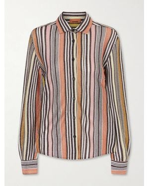 Missoni Striped Metallic Crochet-Knit Shirt - Pink