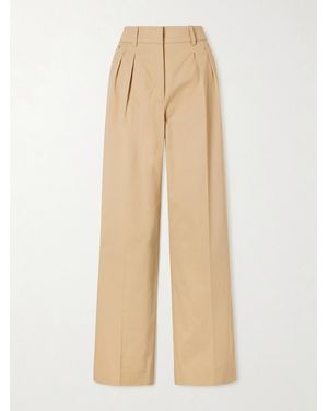 Moncler Appliquéd Pleated Cotton-Twill Wide-Leg Trousers - Natural