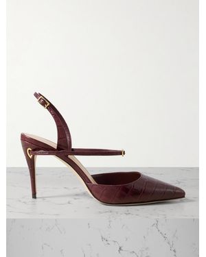 Jennifer Chamandi Vittorio 85 Croc-Effect Leather Point-Toe Slingback Court Shoes - Brown
