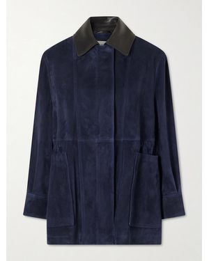 Nour Hammour Grange Gathered Leather-Trimmed Suede Jacket - Blue