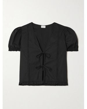 Deiji Studios Pintuck Tie-Detailed Organic Cotton-Poplin Top - Black