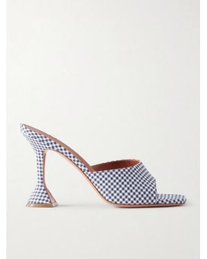AMINA MUADDI Lupita 95 Gingham Woven Mules - White