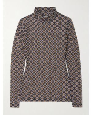 Dries Van Noten Oberteil Aus Bedrucktem Stretch-Mesh Mit Stehkragen Und Kristallen - Grau