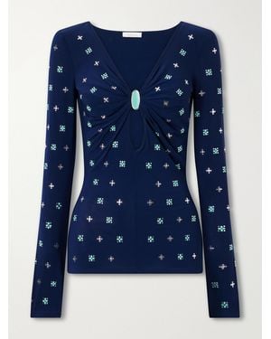 Rabanne Cut-Out Embellished Stretch-Jersey Top - Blue