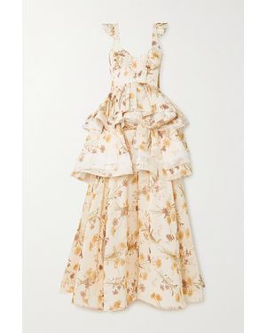 Brock Collection Ruffled Frayed Floral-print Silk Gown - White
