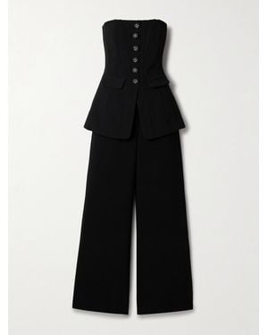 Self-Portrait Convertible Strapless Crystal-Embellished Peplum Crepe Jumpsuit - Black