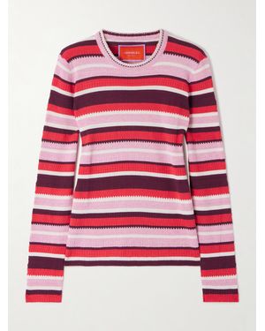 La DoubleJ Striped Ribbed Cotton And Cashmere-Blend Jumper - Red