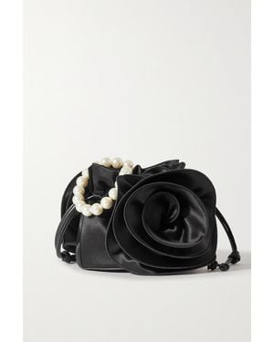 Magda Butrym Magda Faux Pearl-Embellished Appliquéd Ruched Satin Shoulder Bag - Black