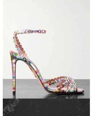 Aquazzura Tequila 105 Crystal-Embellished Printed Metallic Leather Sandals - Black