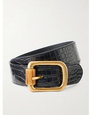 Saint Laurent Cylinder Croc-Effect Leather Belt - Blue