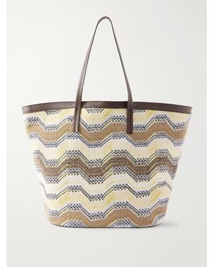 Missoni Leather-Trimmed Striped Woven Tote - Natural