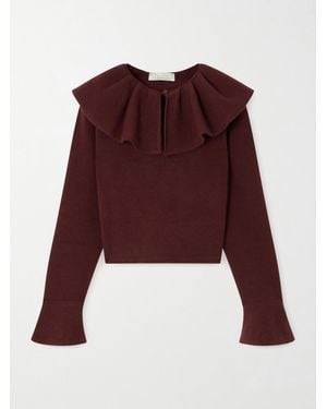 LIBEROWE Gia Cropped Ruffled Wool Sweater - Rot