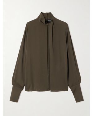 Tom Ford Cutout Draped Pleated Silk-Georgette Blouse - Green