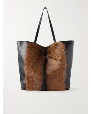 TOTEME Roam Pony Hair-Trimmed Leather Tote - Brown