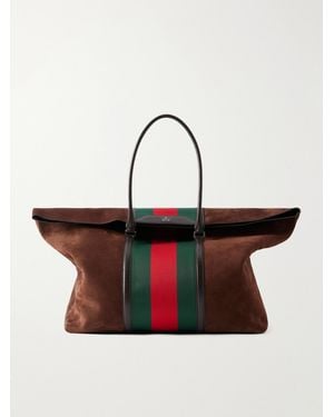 Gucci Mega Web Trademark Canvas-Trimmed Suede Tote - White
