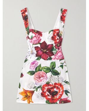 Dolce & Gabbana Minikleid Aus Baumwollpopeline Mit Blumenprint - Rot