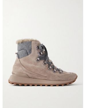 Brunello Cucinelli Shearling-Lined Wool-Trimmed Suede Ankle Boots - Natural