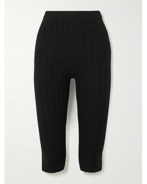 The Elder Statesman Diana Cropped Ribbed Cashmere Leggings - Black