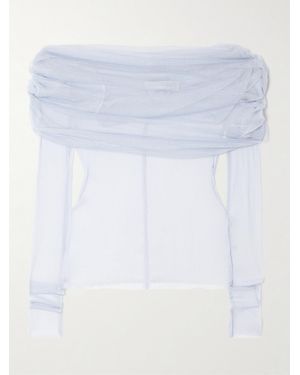 Christopher Esber Veiled Draped Off-The-Shoulder Silk-Tulle Top - White