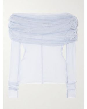 Christopher Esber Veiled Draped Off-The-Shoulder Silk-Tulle Top - White