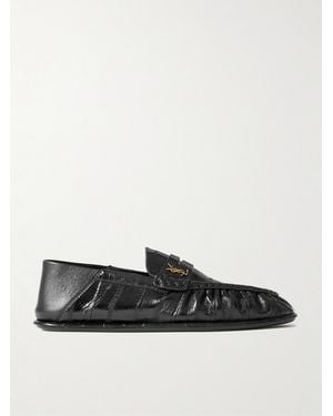 Saint Laurent Le Loafer Embellished Collapsible-Heel Glossed-Eel Loafers - White