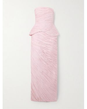 Marmar Halim Strapless Gathered Plissé-Taffeta Gown - Pink