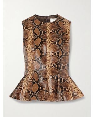 Salon 1884 Izabel Panelled Snake-Effect Leather Peplum Top - Brown