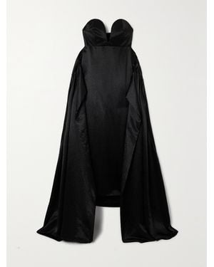 Loewe Strapless Cape-Effect Hammered-Satin Gown - Black