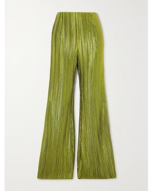 Galvan London Nuage Metallic Plissé-Crepe Flared Trousers - Green
