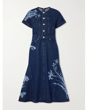 Erdem Floral-Print Denim Midi Dress - Blue