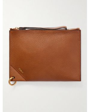Chloé Embellished Textured-Leather Pouch - Brown