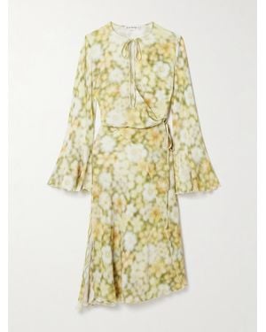 Acne Studios Wrap-Effect Floral-Print Hammered-Crepe Mini Dress - Metallic
