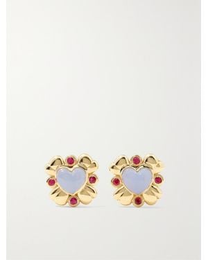 MASON & BOOKS Blooming Love 14-Karat, Chalcedony And Ruby Earrings - Metallic