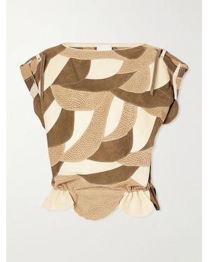 Isabel Marant Dalmy Gathered Patchwork Perforated Suede Top - Natural