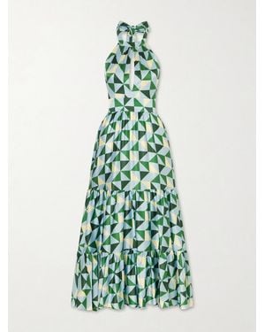 Christiano Marchelli Anna Printed Silk-Blend Satin Halterneck Maxi Dress - Green