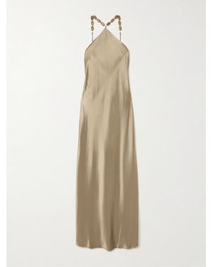 STAUD Cadence Embellished Satin Maxi Dress - Natural