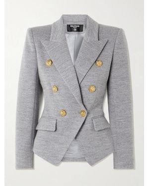 Balmain Wool-Blend Jersey Double-Breasted Blazer - Gray