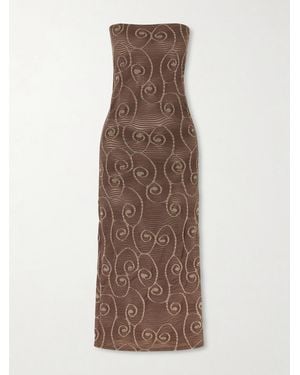 SARA CRISTINA Metallic Jacquard-Knit Midi Dress - Brown