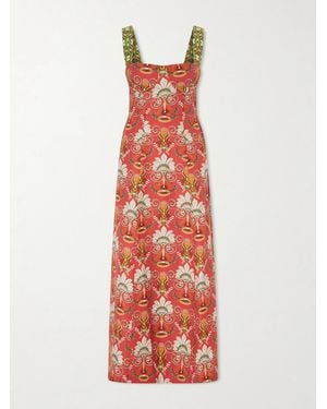 Emporio Sirenuse Azzurra Open-Back Floral-Print Linen And Cotton-Blend Midi Dress - White