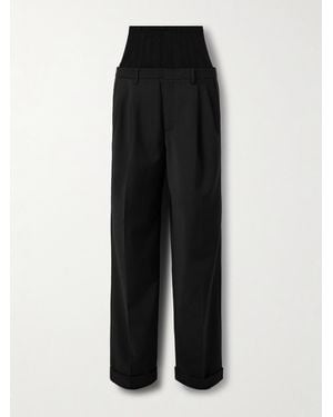 Tibi Mesh-Trimmed Crepe Wide-Leg Trousers - Black