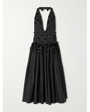 DIOTIMA Open-Back Embellished Pleated Cotton-Poplin Halterneck Midi Dress - Black