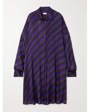 Dries Van Noten Mini-Robe-Chemise Oversize En Serge Satinée À Rayures - Bleu