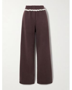 Magda Butrym Crochet-Trimmed Cotton-Jersey Wide-Leg Track Trousers - Purple