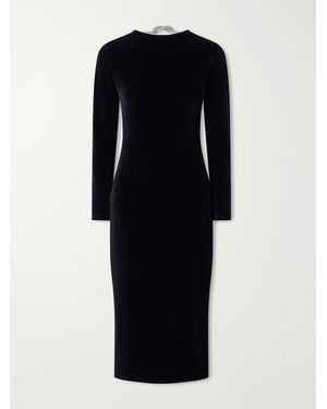 Balmain Open-Back Embellished Cotton-Blend Velvet Midi Dress - Black