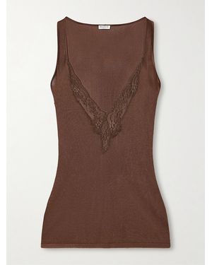 Balmain Lace-Trimmed Knitted Tank - Brown