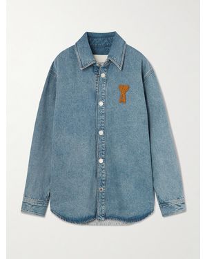 Ami Paris Ami De Cœur Appliquéd Denim Shirt - Blue